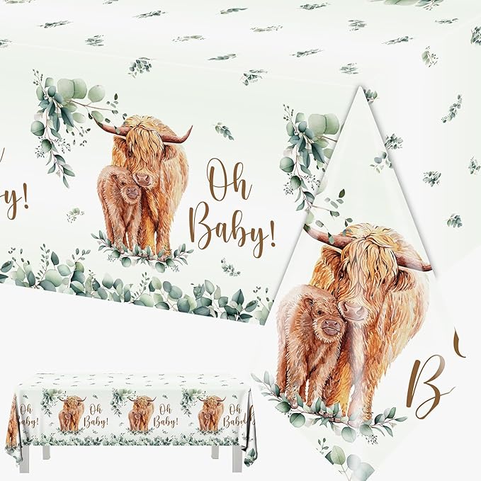 HAKOTI Highland Cow Baby Shower & Birthday Decorations, 3Pack Cow Tablecloth Farm Animal Theme Party Table Cover