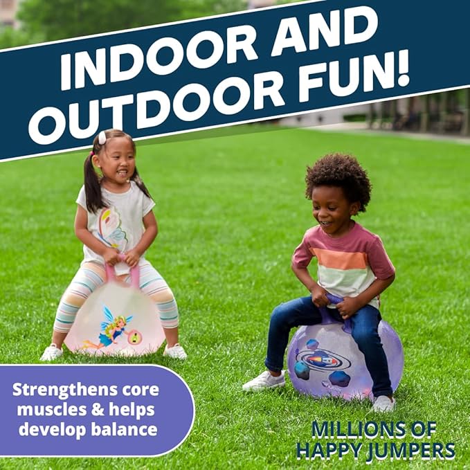 Flybar Hopper Ball for Kids, Inflatable Bouncy Ride-On Ball w/Handle for Indoor & Outdoor Active Play, Includes Pump, Jump Ball Toy for Boys & Girls, Supports Up to 165 lbs, Ages 3+, 18-Inch, Small