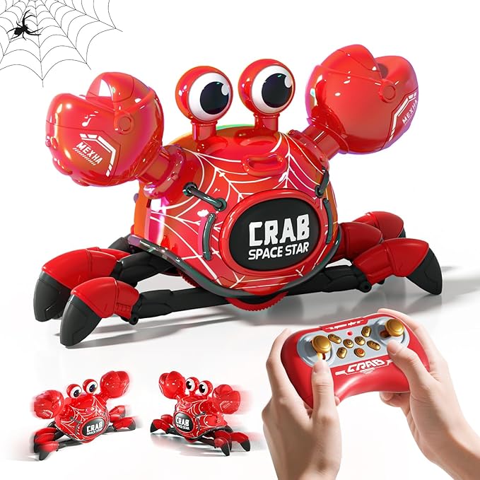 Remote Control Robot Crab Toy, Rechargeable With LED Lights And Music, Fast Crawling 360-Degree Stunt Rotation, 2.4GHz RC Robot Toys, 3 4 5 6 7 8 9 10 Birthday Gifts For Boys And Girls (Red)