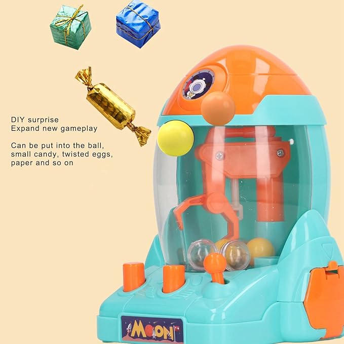 Portable Mini Space Rocket Claw Machine for Children, Colorful Tabletop Game Machine for Kids Interactive Play