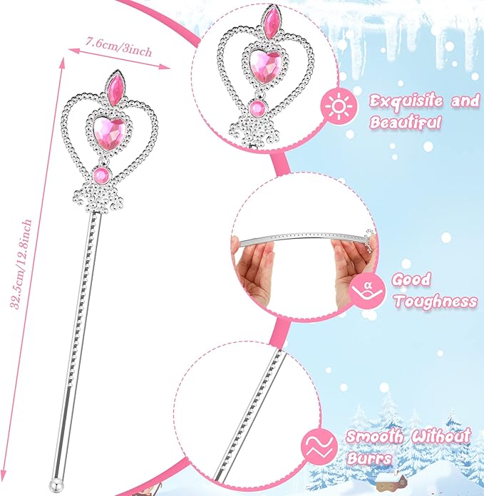 Lewtemi Princess Dress-up Accessories: 24 Pieces Princess Crowns and Wands, Heart Adult Wand and Crown Plastic Queen Tiara and Wand, for Party Supplies, Girls over 12 years old