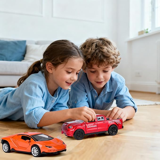 4 Pack Toy Cars,1/36 Metal Diecast Cars Toy with Opening Doors Kid Pull Back Cars Toys Set,Boy Toy Car for Age 3 4 5 6 7 8 9 10 11 12