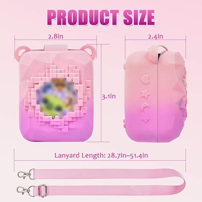 Silicone Cover Case Compatible with Bitzee Magicals Interactive Toy Digital Pet, Protective Sleeve Skin with Detachable Shoulder Strap for Virtual Electronic Pets & Accessories (Bag Only) - Pink