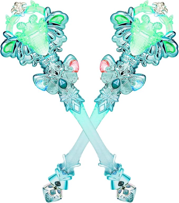 KingGlee Light Up Princess Magic Wand with Music Rechargeable Fairy Toy Butterfly Wands for Kids Girls Party Favors, 2PCS, Green