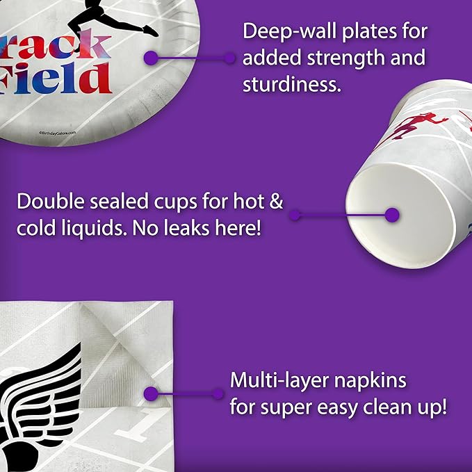 Track and Field Birthday Party Supplies Set Plates Napkins Cups Tableware Kit for 16