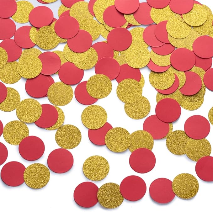 Gold and Red Confetti Table Decoration for Birthday Wedding Graduation Retirement Theme Party,1.2 inch in Diameter,200 Counts