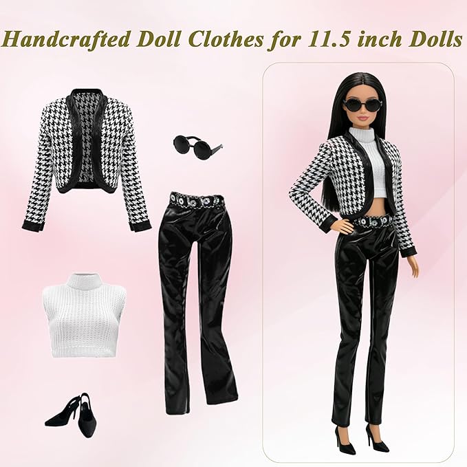 15 PCS Doll Clothes and Accessories, Girl Doll Clothes Including 6 Fashion Sets, 1 Handbag, 1 Suitcase, 1 Glasses, 6 Pairs of Shoes for 11.5 inch Dolls on Christmas