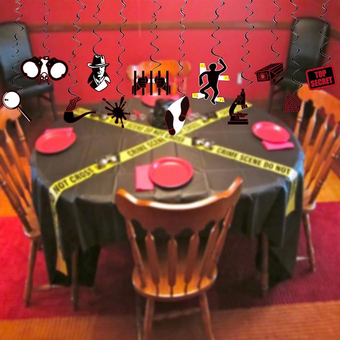 Detective Party Decoration Top Secret Spy Party Decor Supplies Murder Mystery Hanging Swirls Party Streamers Decorations 24pcs Birthday Party Decor Banner, Assembled and Ready to Use