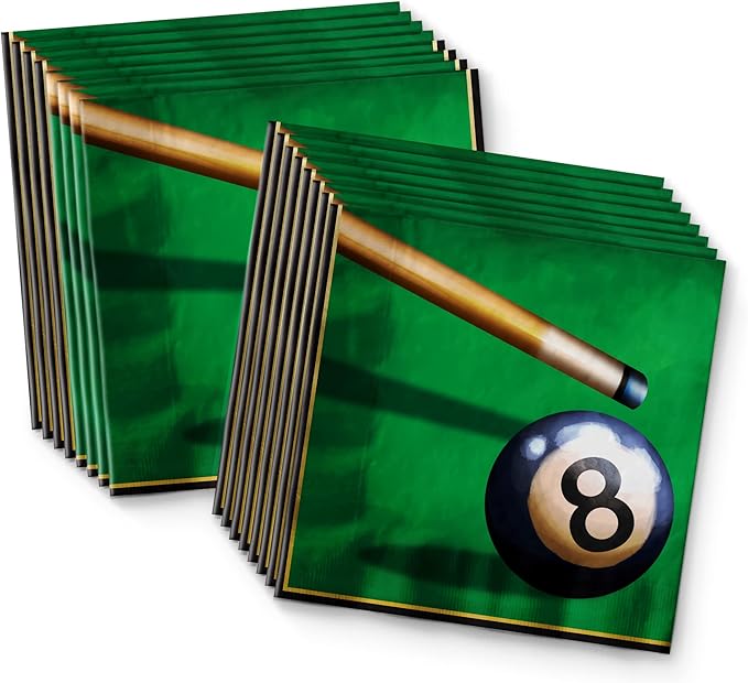 Billiards Party Supplies - Pool Table Plates and Napkins - Adult Birthday Supplies - Father's Day Tableware Set Includes Plates Napkins Cups - Kit for 16