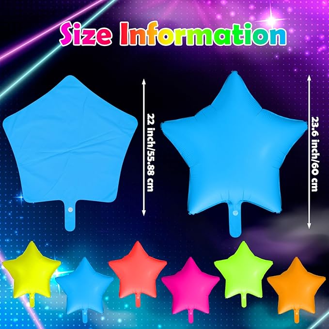 12 Pcs 22 Inches Star Glow in the Dark Neon Balloons Glow Party Supplies Neon Foil Balloons 90 80s Hip Hop for Halloween Christmas Birthday Wedding Anniversary Backdrop Decor