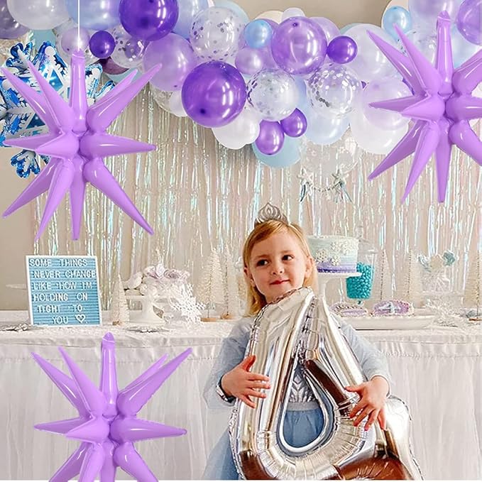 TONIFUL 4 Pcs 22inch 4D Light Purple Explosion Star Mylar Balloons 14Point Star Balloons for Party Backdrop Christmas,New Year Birthday, Wedding Baby Shower Anniversary Photo Booth Supplies
