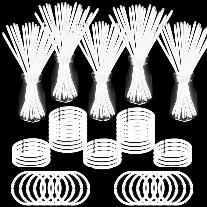 500 PCS White Glow Stick Bracelets Necklaces 8" Glowsticks with Connectors Bulk Glow in The Dark Party Supplies Light Up Neon Party Favor for Christmas NewYear Valentine’s Day Wedding