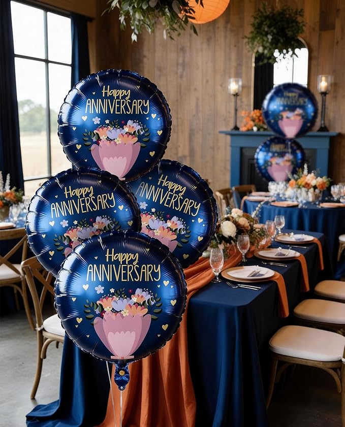 Anniversary Balloons 18 Inch Round Foil Helium Balloon Birthday Engagement Wedding Retirement Celebration Happy Anniversary Party Decorations Supplies 6 Pcs
