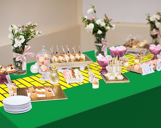 6 Pcs Yellow Brick Runner Tablecloth 54 x 108 Inch Brick Wall Backdrop Green Waterproof Rectangle Disposable Cover, Princess Decorations Party Supplies for Carnival Cosplay Party