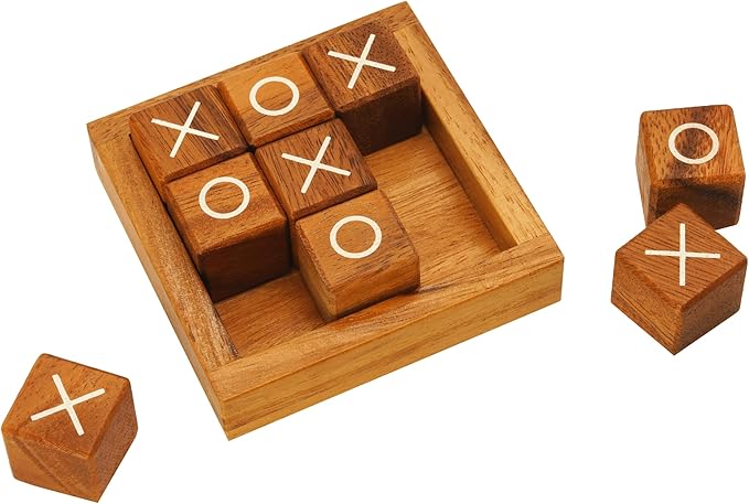 BSIRI Wooden Tic Tac Toe Coffee Table Decor Game Living Room Home Office Decorative Small Desk Bar Top Classic XO Tictactoe Toy Board Travel Size Wood Mini Gifts for Family Games and Gifts for Adults