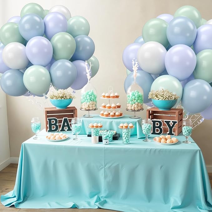 Blue and Green Balloons, 12 Inch Dusty Green Blue Sand White Pastel Sage Cream Balloon for Baby Shower Bridal Shower Wedding Boho Birthday Party Decorations