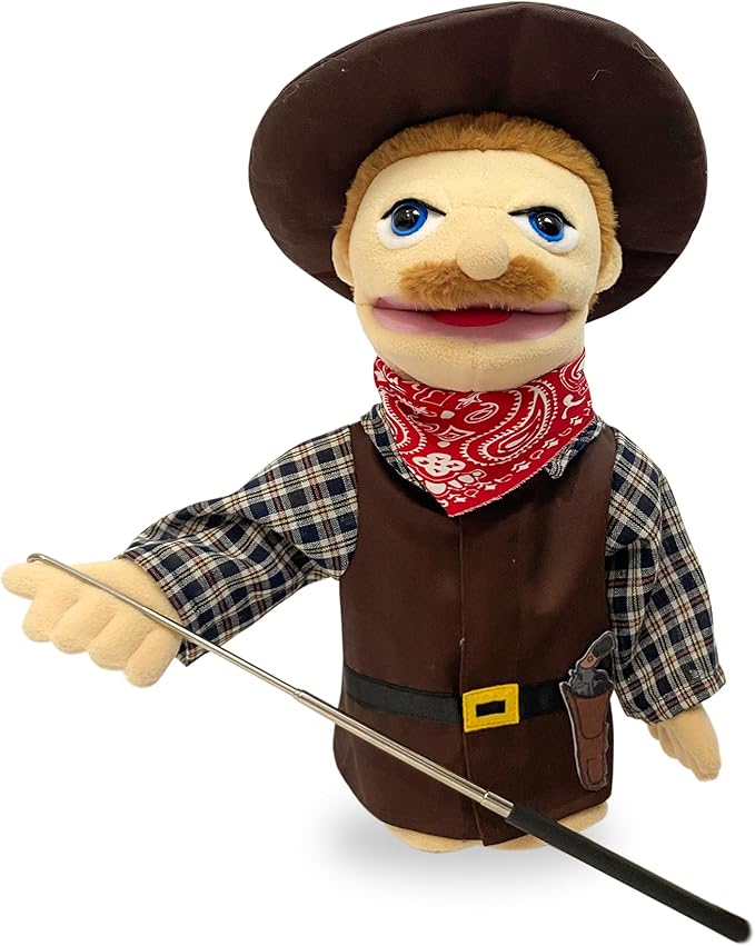 16"Puppets Entriloquist Puppe t,Hand P uppets for Kids Plush Cowboy Pupp ets for Adults with Removable Mouth P uppet for Kids Ages 4-8，Hand Pu ppet for Adults with Scalable Puppet Control Rod