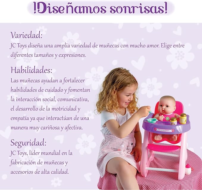 JC Toys - 14" Lots to Love Babies Doll and High Chair | Feeding Gift Set and Accessories | Posable & Waterproof | Ages 2+, Pink