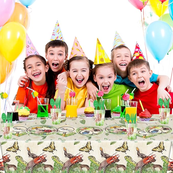 81PCS Bug Birthday Party Supplies Tableware,Insects Party Supplies,Reptile Birthday Decorations,Bug Theme Party Tableware Decorations