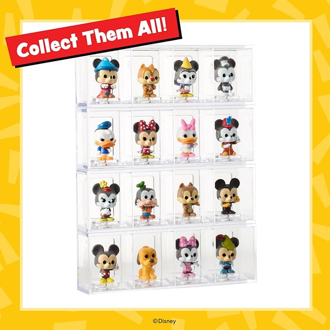 Funko Bitty POP! Disney - Mickey, 4-Pack - Mickey Mouse, Minnie Mouse (Pink Dress), Pluto and A Surprise Mystery Mini Figure - 0.9 Inch (2.2 Cm) Collectable - Stackable Display Shelf Included