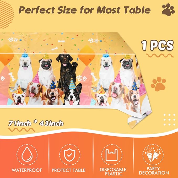 41pcs Dog Theme Tableware Set - Puppy Plates, Napkins, Tablecloth for Girls Birthday - Paw Print Party Favors Kit