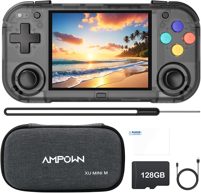 XU Mini M Retro Handheld Game Consoles, 2.8 inch IPS Screen, Built-in 128G TF Card, with 2600 mAh Battery Life 6 Hours with Case Black