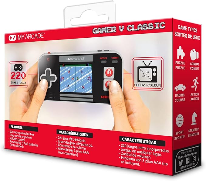 My Arcade Gamer V Classic-Red: Portable Gaming System with 220 Games, 2.5" Color Display, Pocket Size (DGUN-3911)