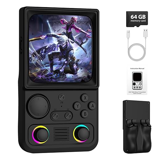 R36TMAX Retro Handheld Game Console, Portable Retro Gaming Console with 4.0” CRT-Inspired Screen, 4000mAh Arcade Classics, Supports Multiple Emulators, WiFi Network Battling, 64GB (Black)