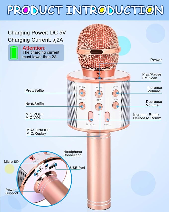 Toys for Girls Age 5-12, Wireless Bluetooth Karaoke Microphone for Kids Popular Toys for 5 6 7 8 9 10 11 12 Year Olds Girls Boys Best Gifts for 5-12 Year Olds Girl Boy Teen - Champagne