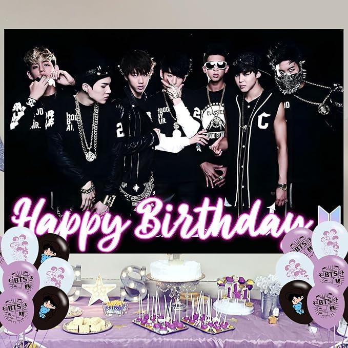 Bangtan Boys Birthday Party Decoration,Boy Band Party Photo Background 5 x 3 FT and 18 Pcs Balloon,Merch Party Backdrop Supplies
