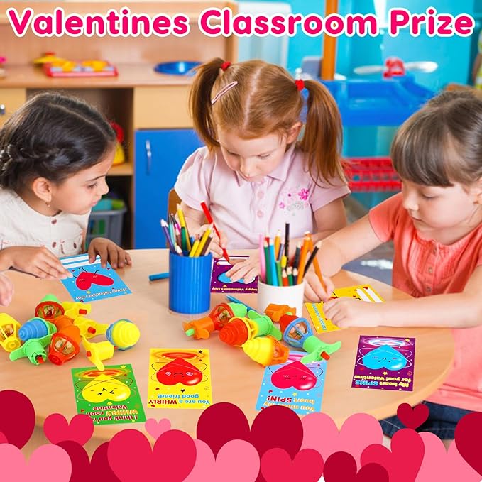 25PCS Light Up Spinning Tops Valentines Day Gifts for Kids School Funny Valentine Exchange Cards for Kids Classroom Toddler Boy Girl Valentine’s Class Party Favors Goodie Bag Stuffers Bulk Prizes