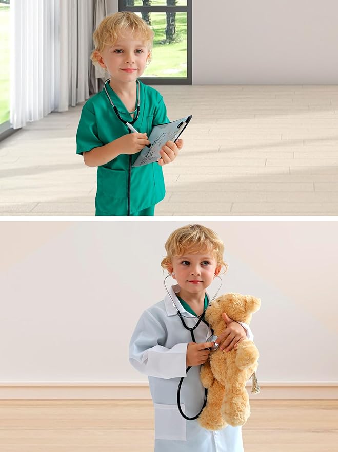 Liberry Doctor Costume for Kids 3 4 5 6 Years Old, Toddler Dress Up Clothes with Nurse Scrubs and Real Stethoscope, Pretend Play Doctor Kit for Boys Girls Gift