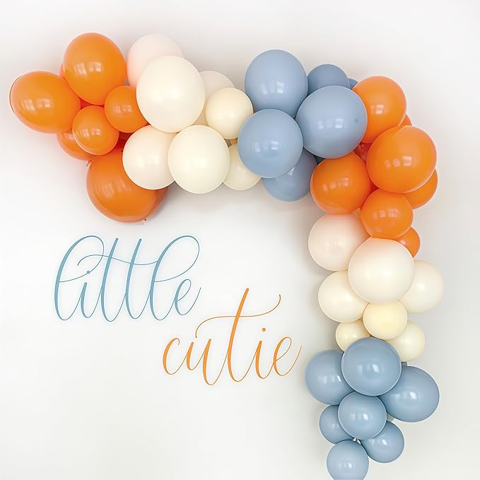 Burnt Orange and Blue Fall Balloons, 12 Inch 35PCS Dusty Blue Orange Taupe Peach Balloon, Fall Balloons for Birthday Baby Shower First Fall Thanksgiving Autumn Harvest Market Themed Party Decorations
