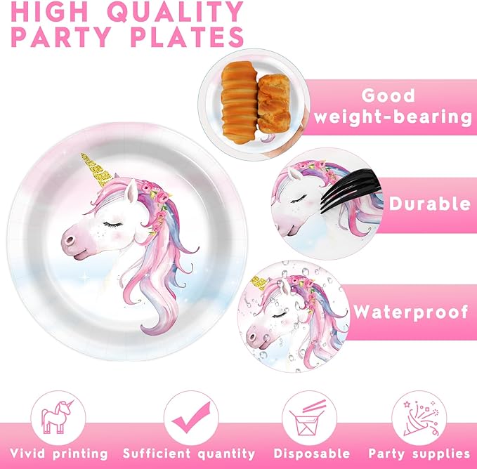 48PCS Unicorn Birthday Party Decorations Unicorn Paper Plates Tableware Set Rainbow Cake Plates Supplies Disposable Dessert Plate for Girls Boys Kids Unisex Unicorn Party Baby Shower Favors 6.7inch