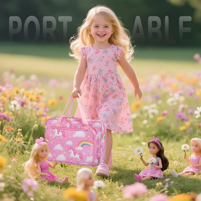 Doll Carrying Case Accessory Organizer Storage, Case to Hold Dolls and Clothes, Much Pocket for Doll’s Clothes, Accessories, Fits 6 Dolls & Accessories, Secure Straps Protect Dolls - Pink