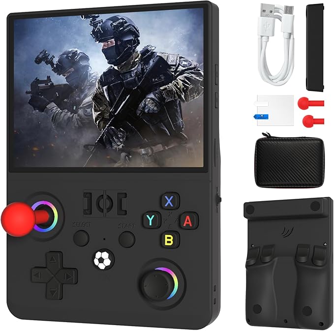 Newest R36MAX Ⅱ 4.5 Inch Retro Handheld Game Console, 720x720 IPS HD Screen, 128G Built-in 22000+ Classic Game, Portable Open Source Linux System, 4000mAh Battery with Arcade Joysticks (Black)