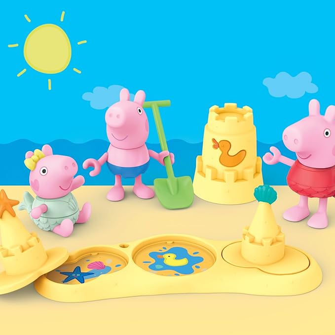 Peppa Pig Siblings Beach Day Playset with 3 Figures and 5 Accessories, Includes Baby Evie, Preschool Toys for Girls and Boys 3 and Up