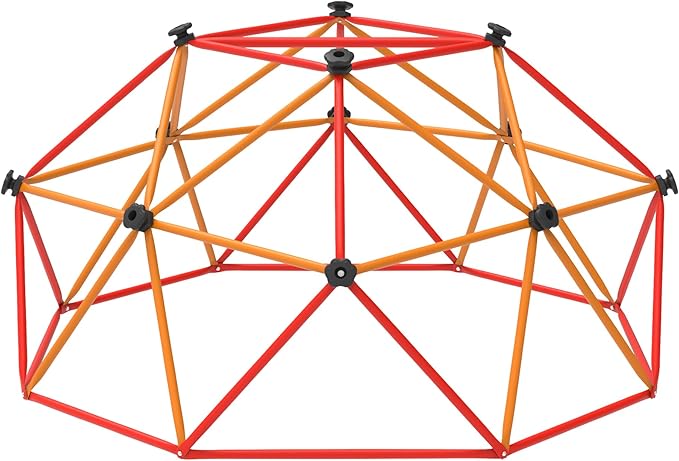Gardenature 6FT Climbing Dome for Kids 3-8, Jungle Gym for Indoor and Outdoor, Geometric Dome Climber Supporting 880 Lbs Anti-Rust Metal Play Structure, Kids Gift Toys, ASTM Approved, Red & Orange