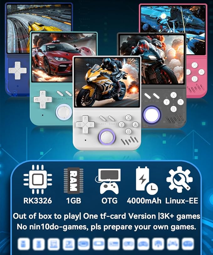 EWDGOES My Mini Handheld Game Console 3.5-in 640 * 480 IPS OCA Screen RK3326 4000mAh with Portable Case Pink-64GBVer.