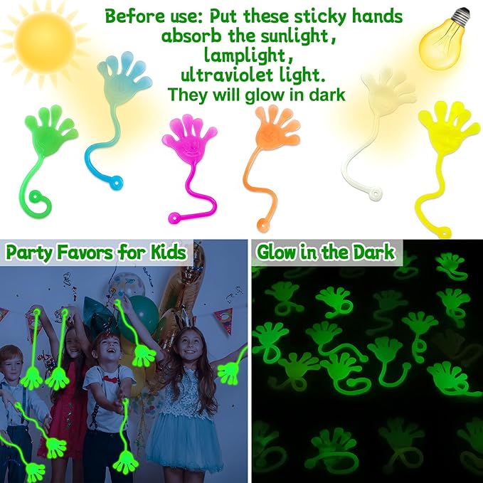 18Pack Glow In Dark Sticky Hands Birthday Pinata Easter Egg Fillers Basket Goodie Bags Stuffer For Kid Classroom Prizes Carnival Bulk Toy Gift