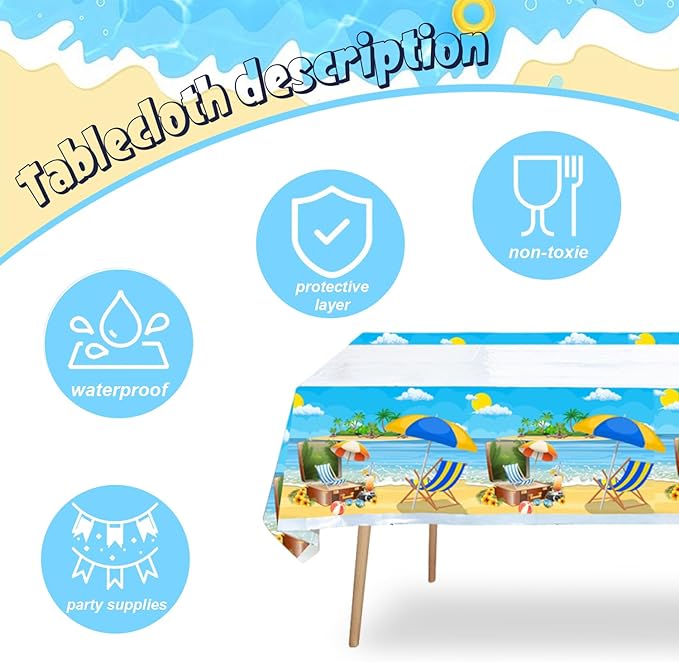 41pcs Summer Beach Party Supplies ,include 20pcs Dessert Plates, 20pcs Napkin and 1pcs Tablecloth,Used for Summer Beach Birthday Party Decoration