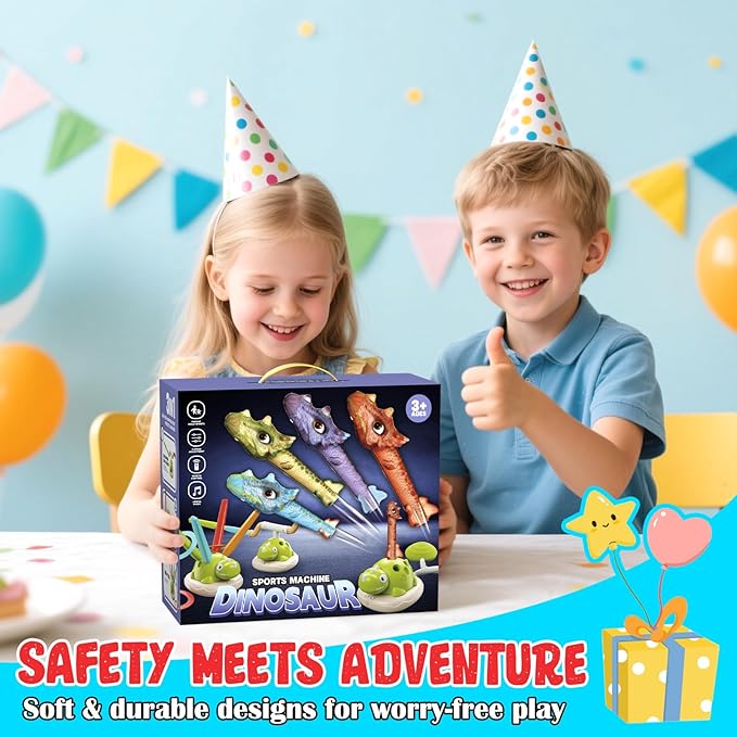 Indoor Outdoor Games for Kids Easter, 3 in 1 Musical Jump, Ring Toss Game & Stomping Rocket Launcher for Kids, Dinosaur Sports & Outside Play Activities Toys with Remote Control for Toddlers 4-8