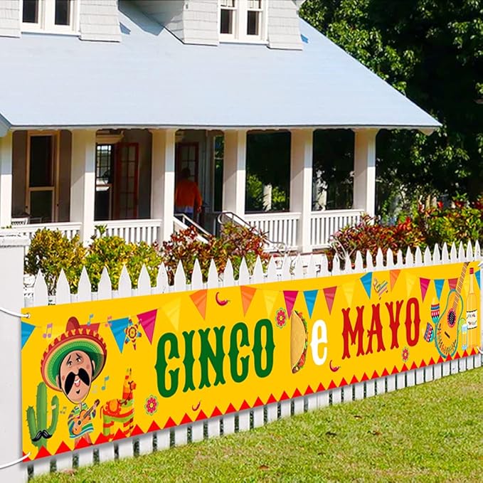 Large Cinco De Mayo Banner, Mexican Fiesta Party Supplies Decoration, Cinco De Mayo Party Supplies, Baby Shower Party Banner (Copper)