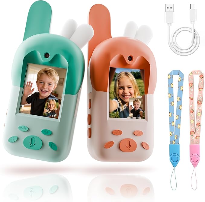 Video Walkie Talkies for Kids, Rechargeable Kids Walkie Talkies 2 Pack w/Screen for Boys & Girls Ages 3-12, Birthday Christmas Toys Gifts for Family Games, Outdoor Play, Camping, Orange & Green