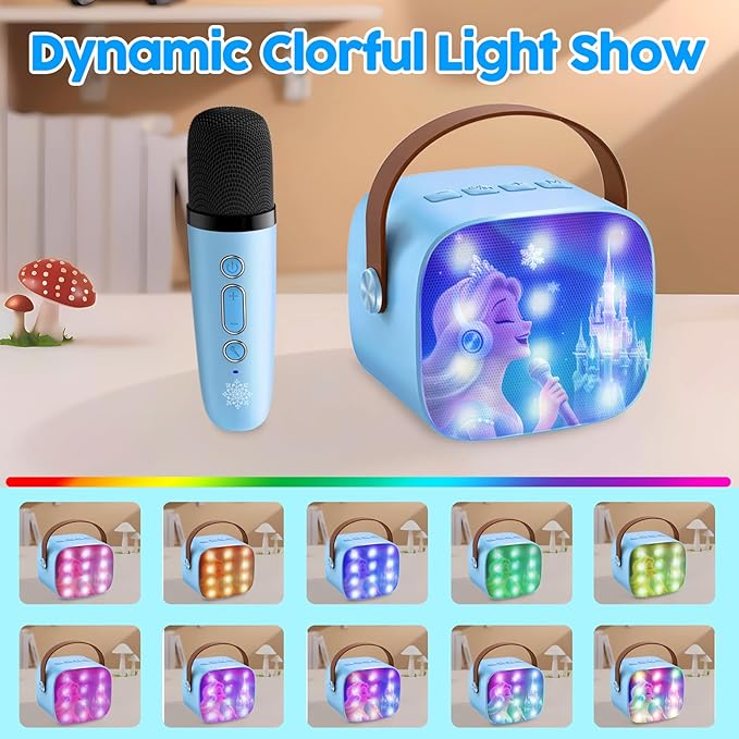 Kids Karaoke Machine for Kids Frozen Toys for Girl Gift, Mini Karaoke Machine with 2 Wireless Microphones Ages 3,4,5,6,7,8,9,10,11,12+ Year, Microphone for Kids Christmas or Birthday Toy Gift (Blue)