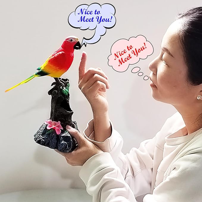 Tipmant Electronic Talking Parrots Realistic Eelectric Birds Toy Office Home Wall Room Table Decoration Recoarding Voice & Playback Kids Toys Birthday Gifts (Red)