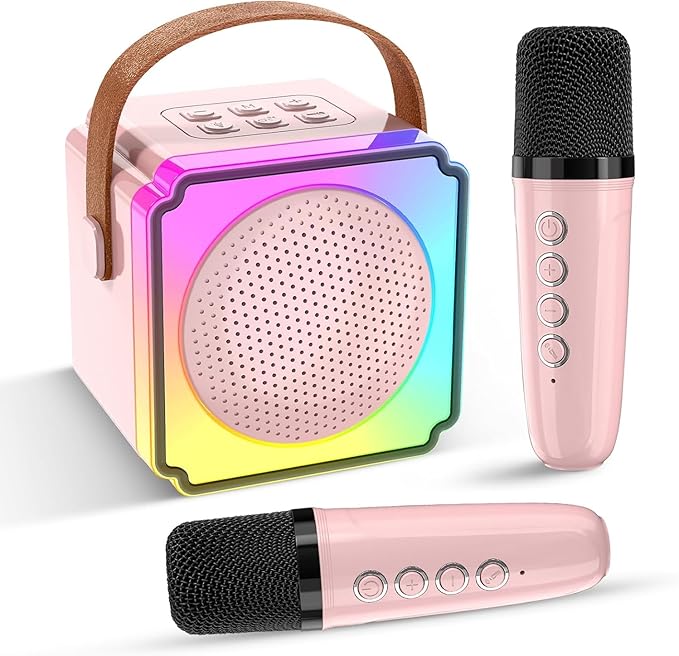 Mini Karaoke Machine with 2 Wireless Microphones for Kids and Adults,Portable Karaoke Machine with Voice Changer,Birthday Gifts for Girls and Boys