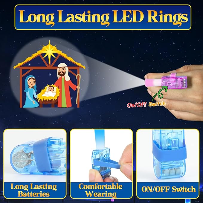36PCS Christmas Nativity Finger Lights for Kids Nativity Light Up Finger Lights Bulk Christmas Jesus Led Fingers Light Glow in the Dark Jesus Toys Xmas Stocking Goodie Bag Filler Religious Funny Gift