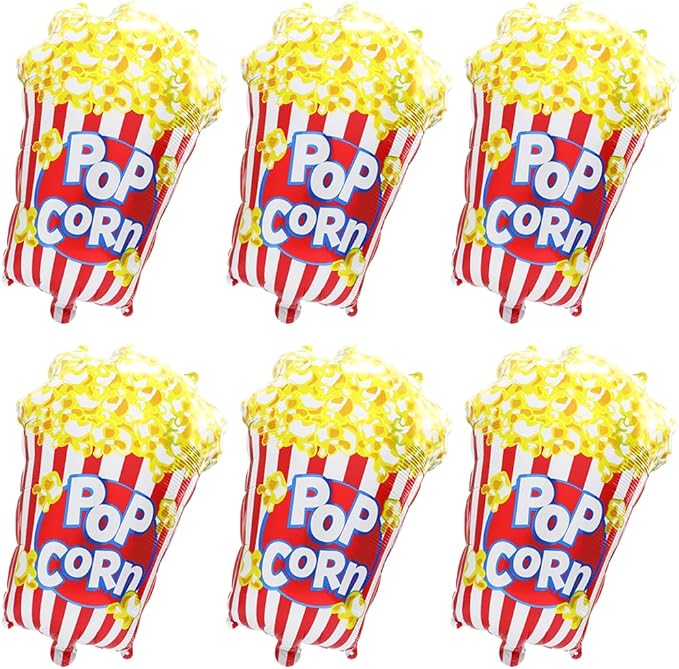 Cute Popcorn Balloon BBQ Cookout Snack Picnic Fast Food Party Decoration, 6 Pack Cartoon Popcorn Balloons For Birthday Baby Shower Bridal Wedding Hawaiian Tropical Movie Night Carnival Circus Supplies