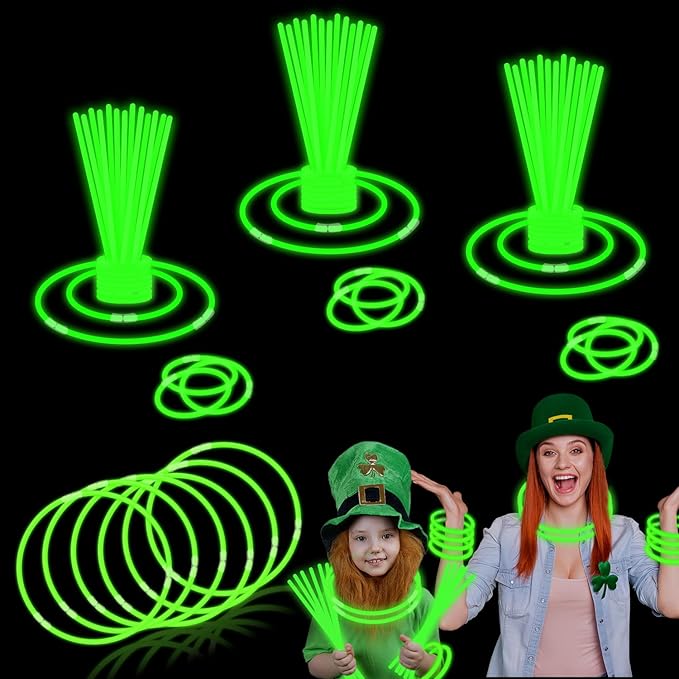 St Patricks Day Green Glow Sticks Party Favors 8'' 72 Pack Bulk,Saint Patrick's Light Up Necklace Gifts Toys for Kids,Non Candy Goodie Bags Stuffer Treats for Boy Girl,Party Bag Accessories Decoration